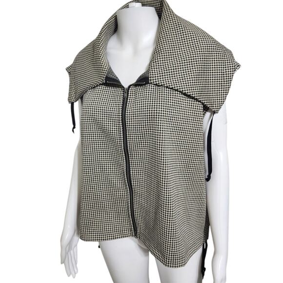 Bryn Walker Black White Houndstooth Ruched Sides Zip Up Vest - Sz. XXS Oversize - Picture 4 of 9